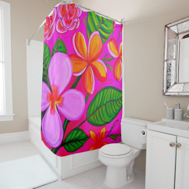 Rideau de douche d'art tropical (En situation)
