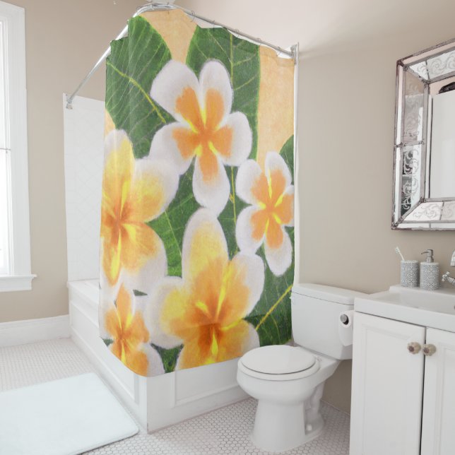 Rideau de douche d'art tropical (En situation)