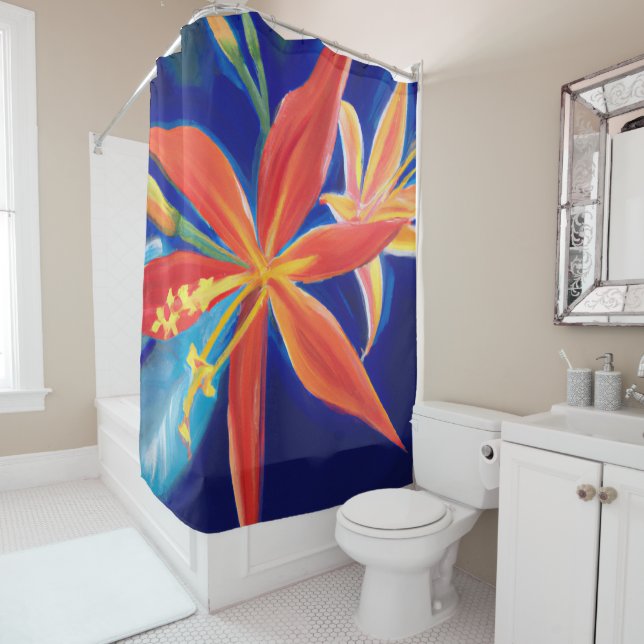 Rideau de douche d'art tropical (En situation)