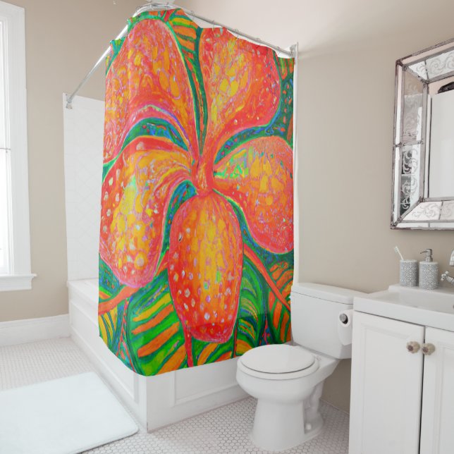 Rideau de douche d'art tropical (En situation)