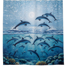 Rideau de douche dauphins pleine lune