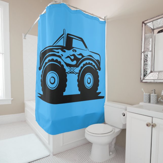 Rideau de douche de Camion bleu clair et noir Mons (En situation)
