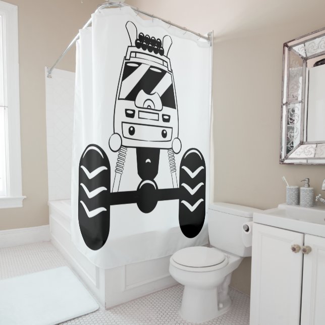 Rideau de douche de camion Monster blanc et noir (En situation)