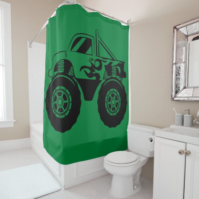 Rideau de douche de camion noir et vert foncé et m (En situation)