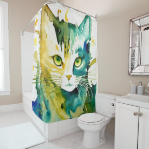 Rideau de douche de chat vert