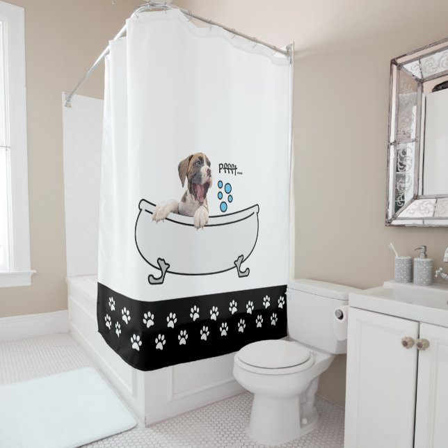Rideau de douche de chien de boxe (En situation)