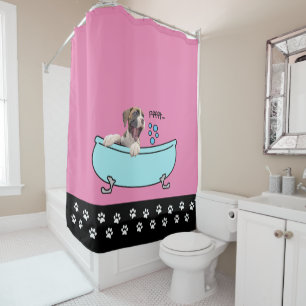 Rideau de douche de chien de boxe rose