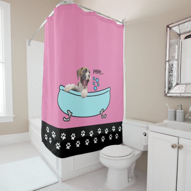 Rideau de douche de chien de boxe rose (En situation)