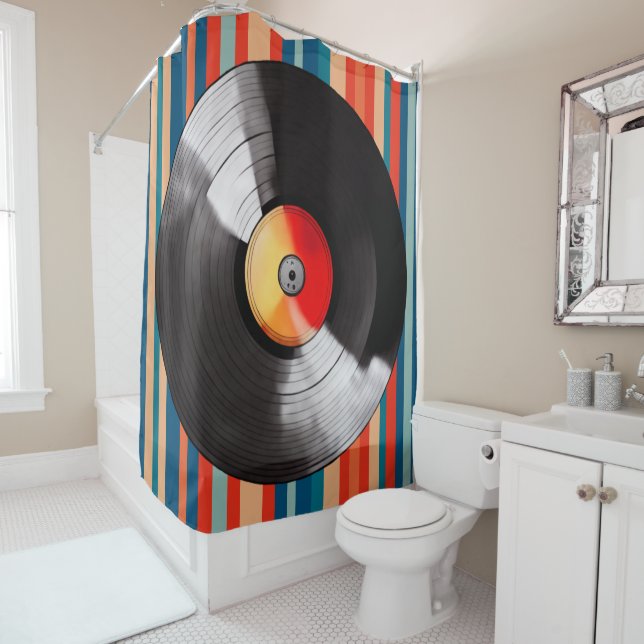 Rideau de douche de disque vinyle (En situation)