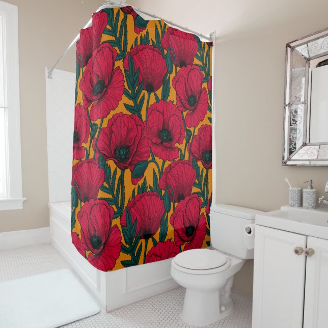 Rideau de douche de jardin à pavot rouge (En situation)