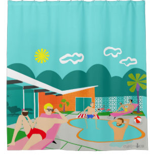 Rideau de douche de la fête de la piscine gay rétr