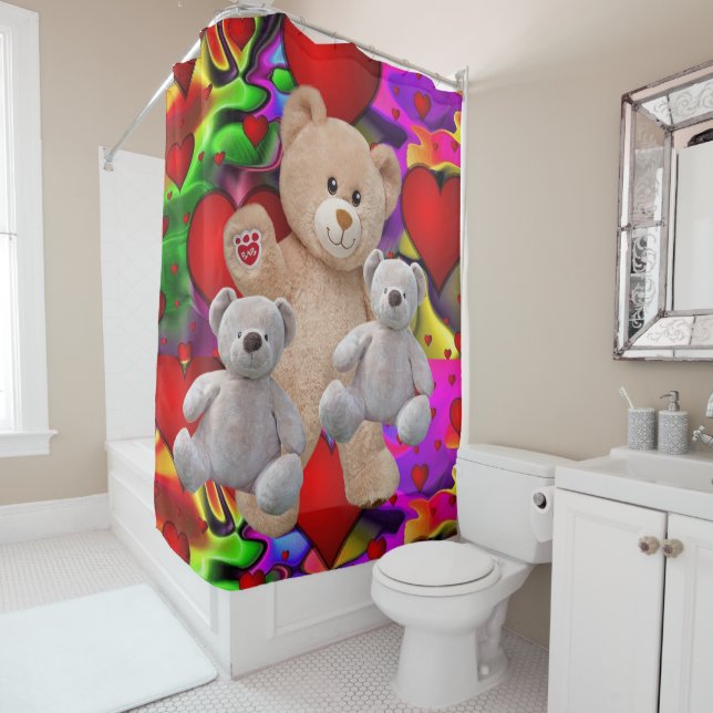 Rideau de douche de la Saint-Valentin, ours en pel (En situation)