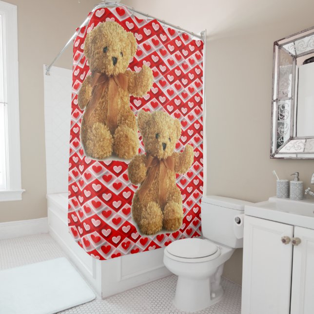 Rideau de douche de la Saint-Valentin, ours en pel (En situation)