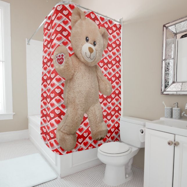 Rideau de douche de la Saint-Valentin, ours en pel (En situation)