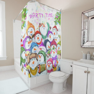Rideau de douche de Noël avec Happy Snowmans Party