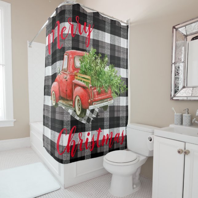 Rideau de douche de Noël Chariot rouge XMAS (En situation)