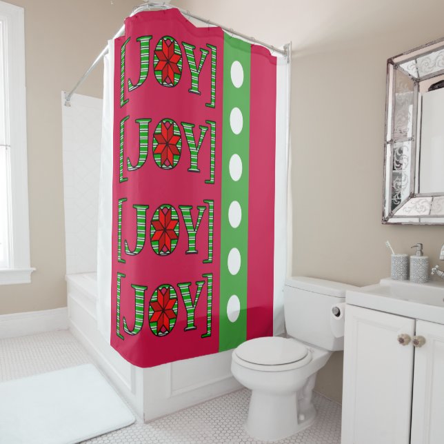 Rideau de douche de Noël Joie Rouge (En situation)