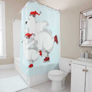 Rideau de douche de Noël Joyeux ours de famille