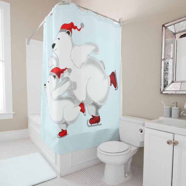Rideau de douche de Noël Joyeux ours de famille (En situation)