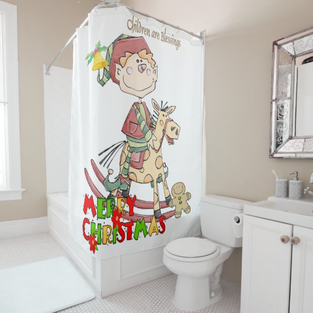 Rideau de douche de Noël, Les enfants sont des bén (En situation)