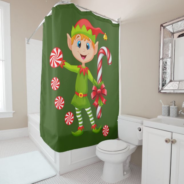 Rideau de douche de Noël, menthe d'elfe (En situation)