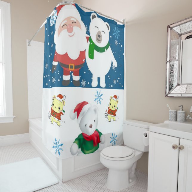 Rideau de douche de Noël, ours en peluche de Père  (En situation)