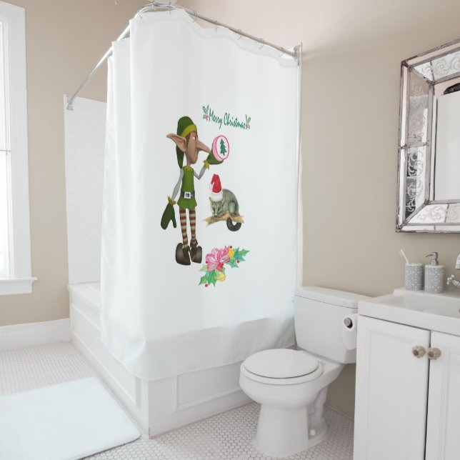 Rideau de douche de Noël Possum Elf (En situation)