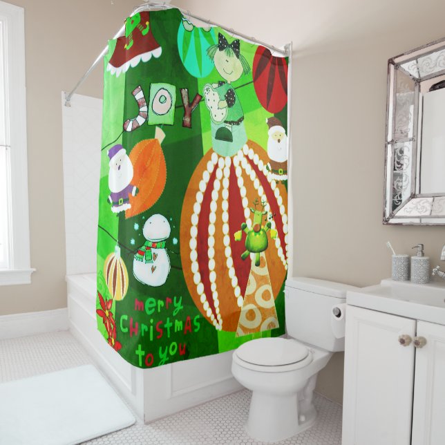 Rideau de douche de Noël, Red Green Stars Stripe (En situation)