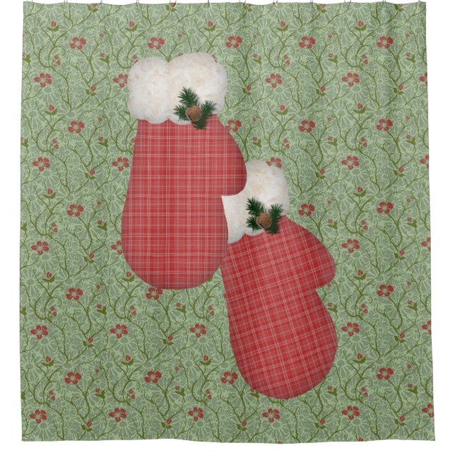 Rideau de douche de Noël Red Mittens (Devant)