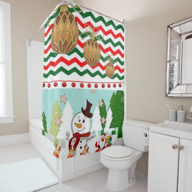 Rideau de douche de Noël, Snowman (En situation)
