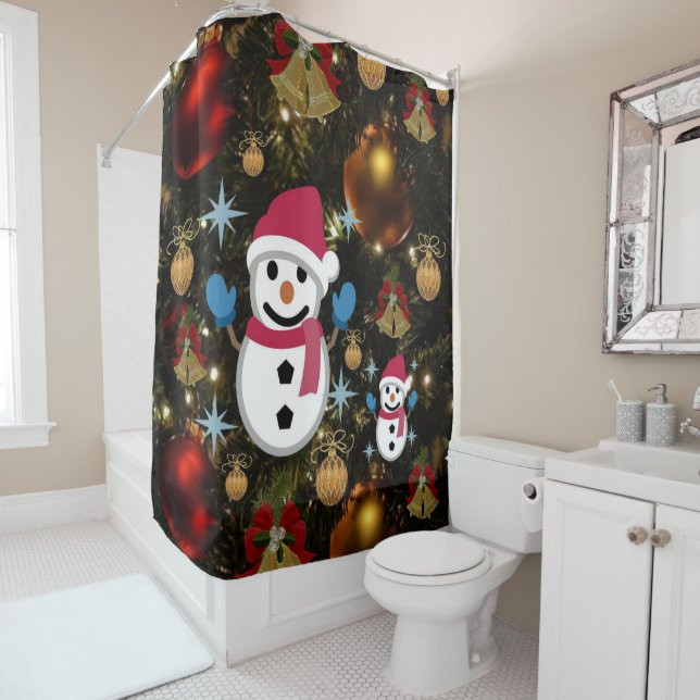 Rideau de douche de Noël, Snowman (En situation)
