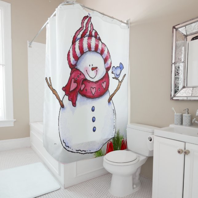 Rideau de douche de Noël, Snowman (En situation)