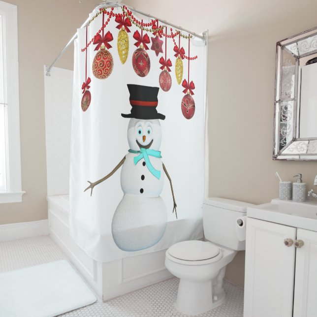 Rideau de douche de Noël, Snowman (En situation)