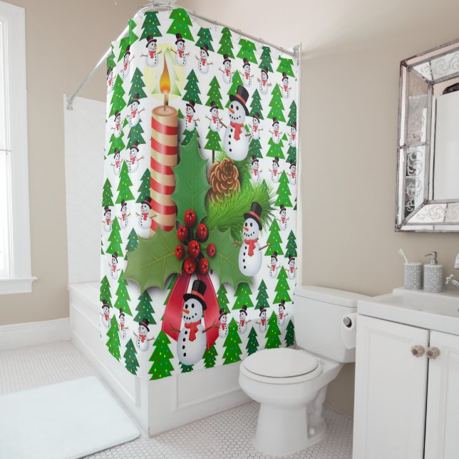 Rideau de douche de Noël, Snowman (En situation)