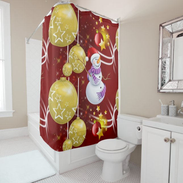 Rideau de douche de Noël, Snowman (En situation)