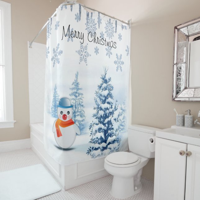 Rideau de douche de Noël, Snowman (En situation)
