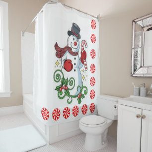 Rideau de douche de Noël, Snowman, Menthe poivrée
