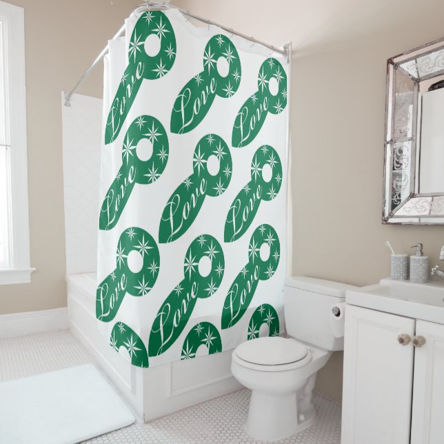 Rideau de douche de Noël Vert Étoiles blanches (En situation)