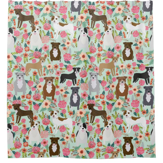 Rideau de douche de Pitbull Florals - tissu de chi (Devant)