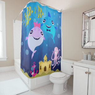 Rideau de douche de requin rose et bleu pour bébé