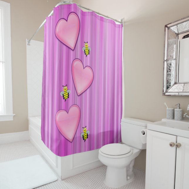 Rideau de douche de Saint Valentin, abeille (En situation)
