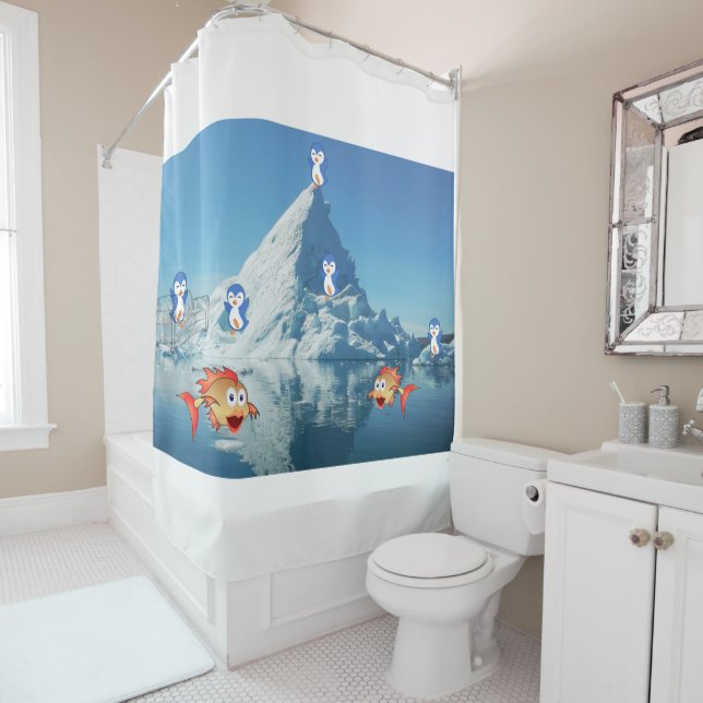 Rideau de douche de Saint Valentin, Penguin (En situation)