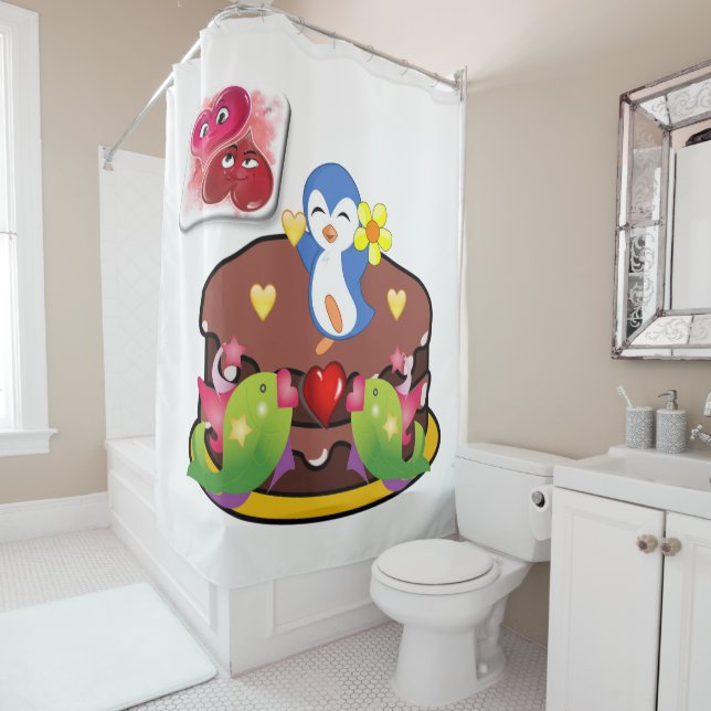 Rideau de douche de Saint Valentin, Penguin (En situation)