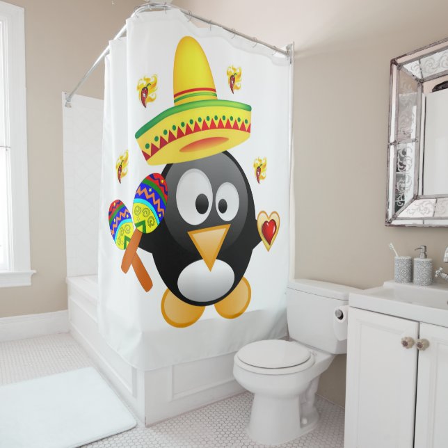 Rideau de douche de Saint Valentin, Penguin (En situation)