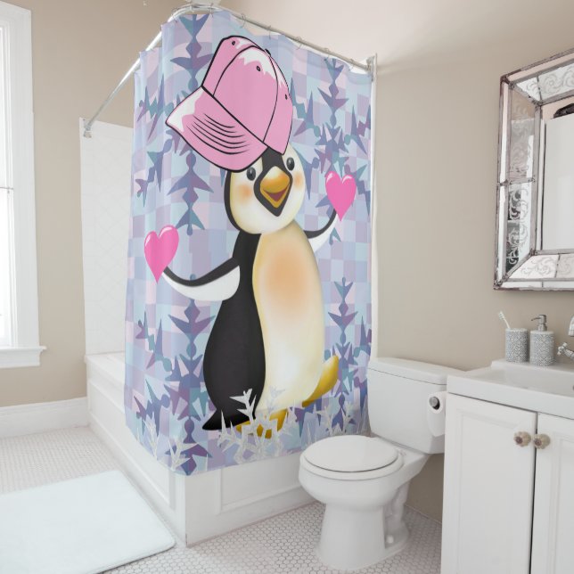 Rideau de douche de Saint Valentin, Penguin (En situation)