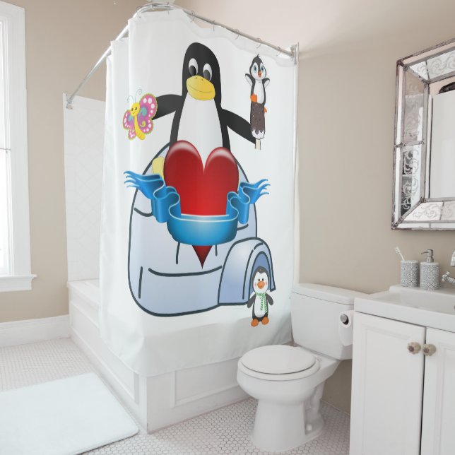 Rideau de douche de Saint Valentin, Penguin (En situation)