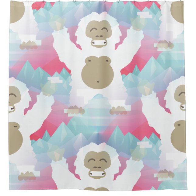 rideau de douche de salle de bain rose yeti (Devant)