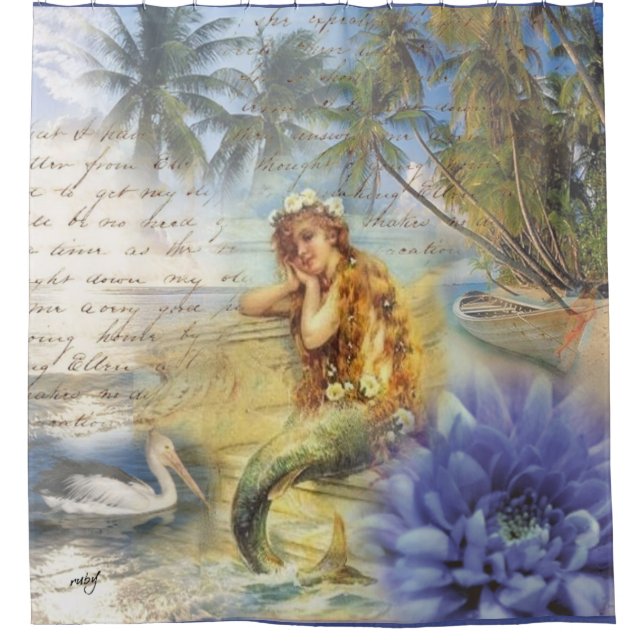 rideau de douche de sirène vintage (Devant)