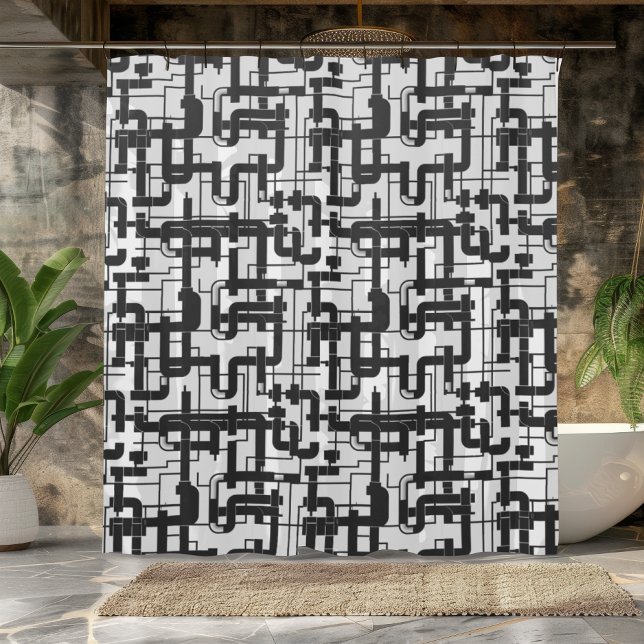 Rideau de douche design industriel noir et blanc (Créateur téléchargé)