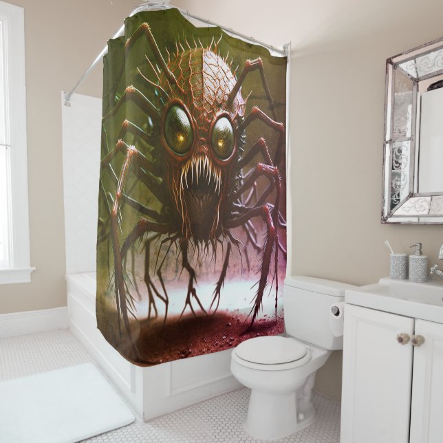 Rideau de douche d'Halloween Monster rouge (En situation)